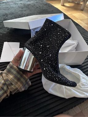 Maison Martin Margiela Chrome Black Night Sky Sparkle Boots with Block Heel